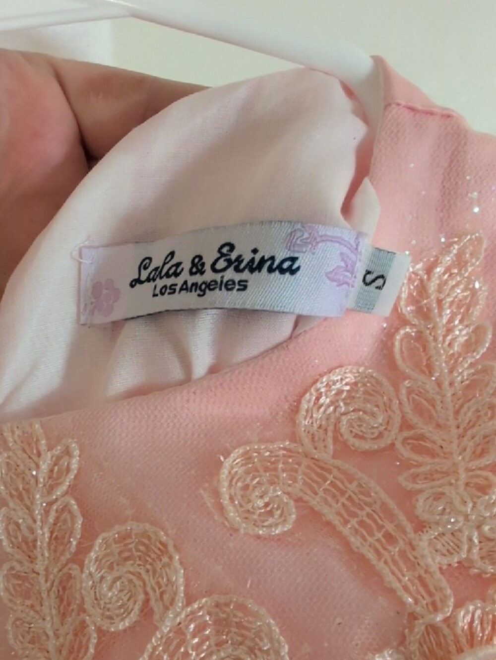 Light Peach Floral Applique Tulle Baby Dress Size 18M - Picture 3 of 15